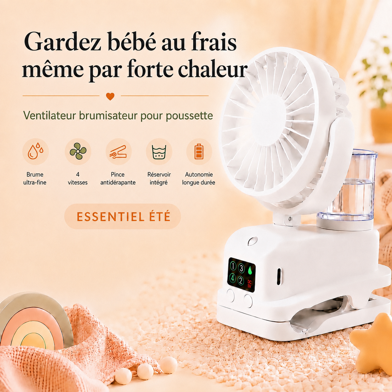 MiniBreeze™ l Gardez Bébé au Frais Même à 35°C