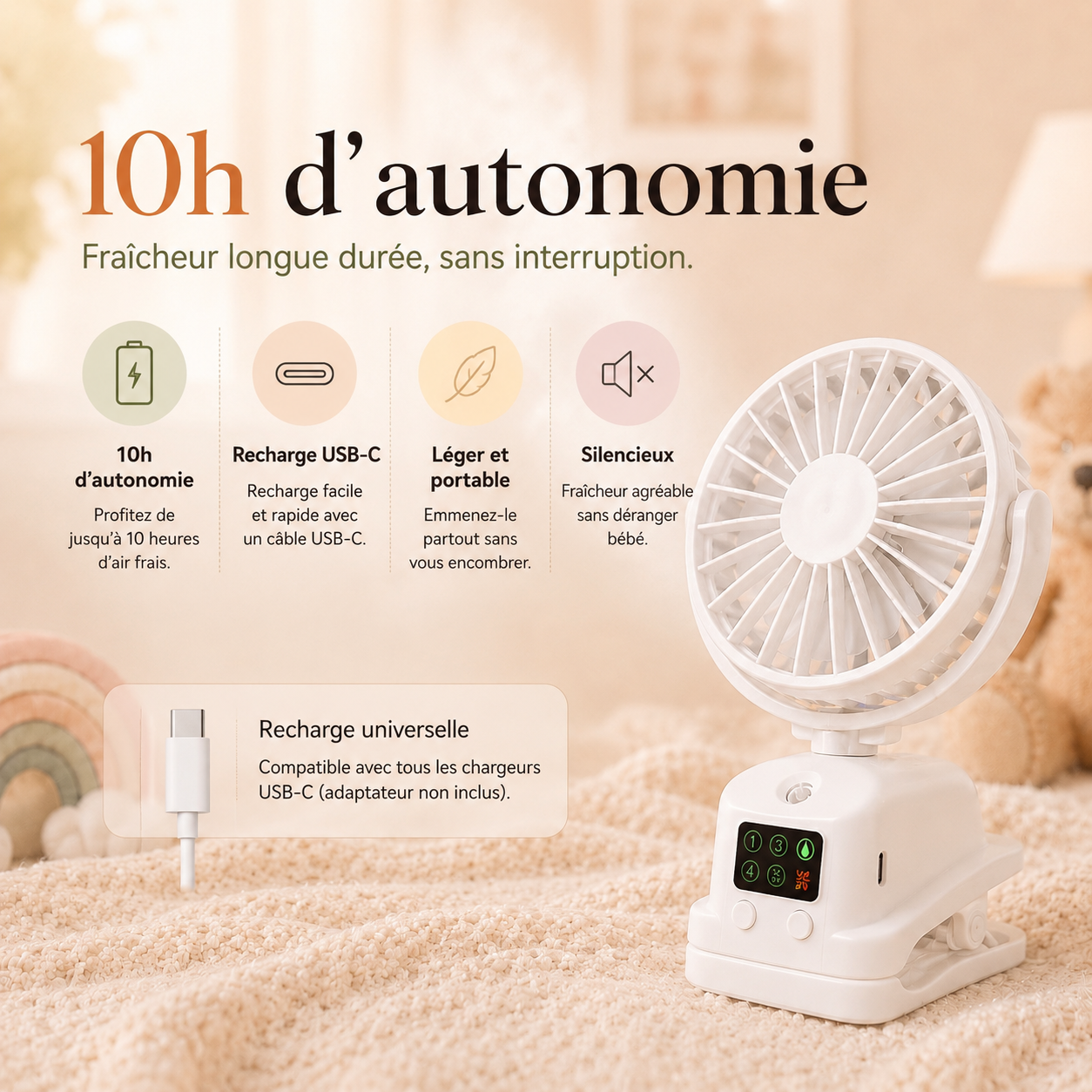 MiniBreeze™ l Gardez Bébé au Frais Même à 35°C