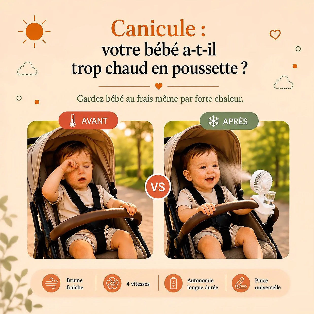 MiniBreeze™ l Gardez Bébé au Frais Même à 35°C